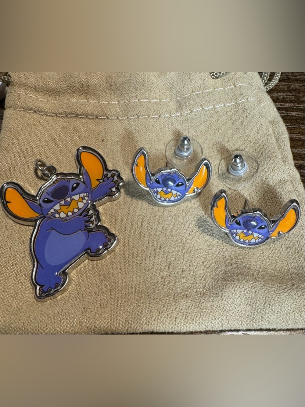 *Stitch Kids Disney Silver Plated Earrings & Charm Purple and Orange